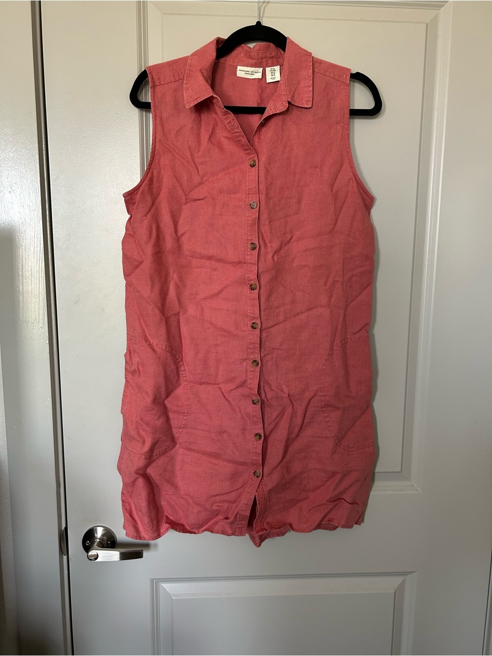Adrienne Vittadini Coral Linen Button-Front Shirt Dress